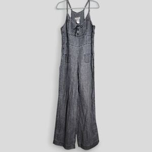 Biscote Womens Junior Y2k Black Acid wash Wide Leg Overalls